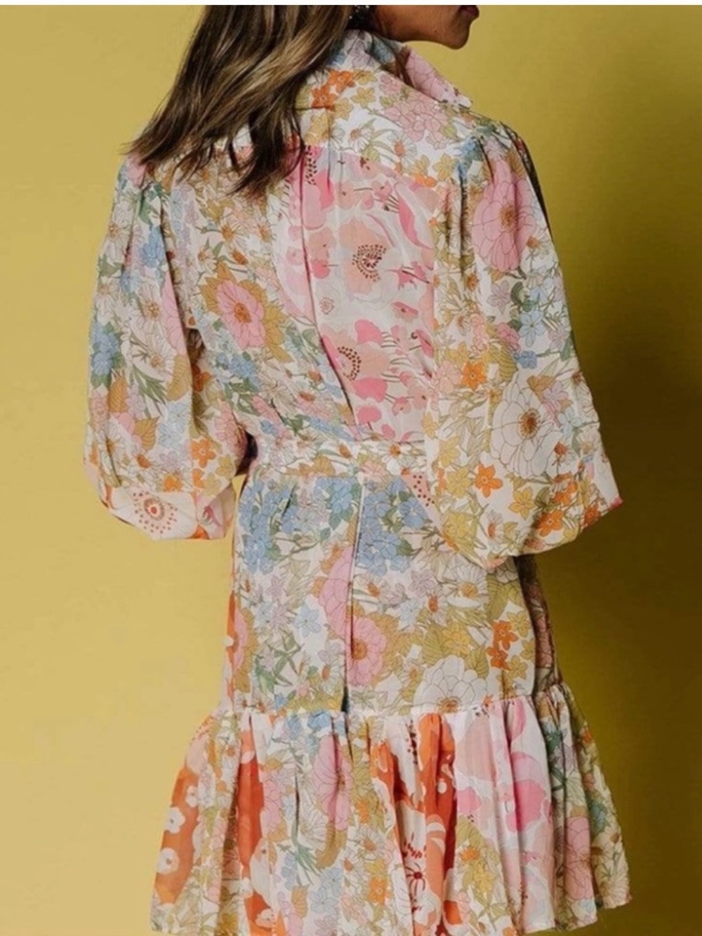 Pink Ripple Boho Tunic Dress Colorful Floral Pastel Patchwork Buttondown Medium - Picture 3 of 9
